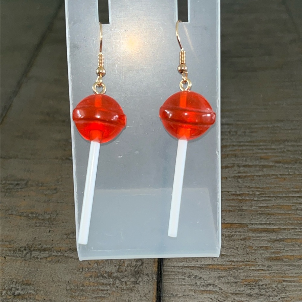 🍭 Orange Lollipop Dangle Earrings Candy Sucker Novelty Jewelry New